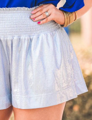 Silver Shine on Metallic Shorts - Boutique Bella BellaShorts