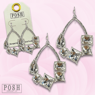 Silver teardrop earring with variety rhinestones - LC - Boutique Bella BellaEarrings