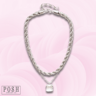 Silver tone double chain necklace, last call - Boutique Bella BellaNecklaces