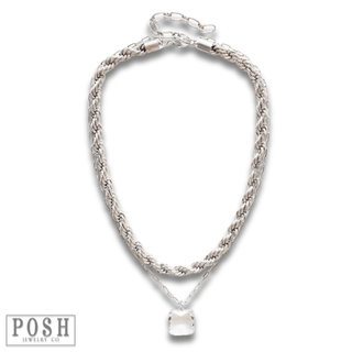 Silver tone double chain necklace, last call - Boutique Bella BellaNecklaces