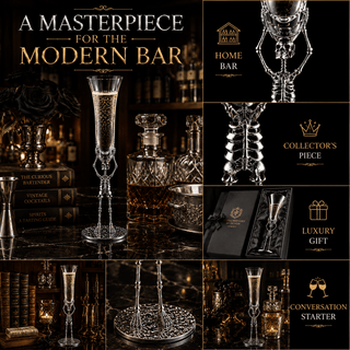 Skeleton Champagne Flute Glass Single 7 5OZ Halloween Skeleton Glasses 10 H Goth Gifts Skeleton Gift - Boutique Bella BellaGlassware