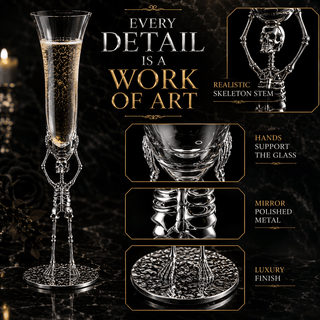 Skeleton Champagne Flute Glass Single 7 5OZ Halloween Skeleton Glasses 10 H Goth Gifts Skeleton Gift - Boutique Bella BellaGlassware