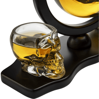 Skull Decanter Set With 2 Skull Shot Glasses By And Beautiful Wooden Base By Use Sku - Boutique Bella BellaDecanter Sets