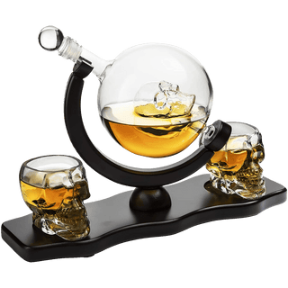 Skull Skeleton Wine Whiskey Globe Decanter Set 850 Ml With 2 Skull Head 3OZ Skeletons Shot Glasses M - Boutique Bella BellaDecanter Sets