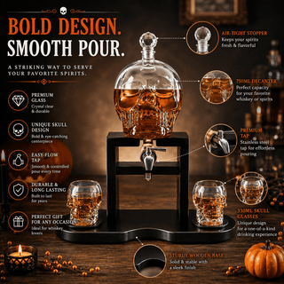 Skull Skeleton Wine Whiskey Globe Decanter Set 850 Ml With 2 Skull Head 3OZ Skeletons Shot Glasses M - Boutique Bella BellaDecanter Sets