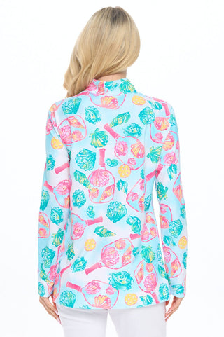 Sky Blue Half Zip Pullover w/ Multi Seashell Designs - Boutique Bella BellaActive Wear Top