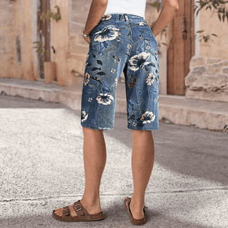 Slimming Floral Print Wide - Leg Denim Bermuda Shorts - Boutique Bella BellaShorts
