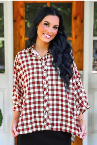 Sloan Button Up - Burgundy Gingham - Boutique Bella BellaButton-Up