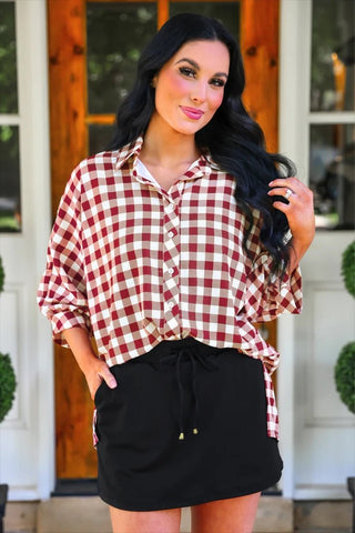 Sloan Button Up - Burgundy Gingham - Boutique Bella BellaButton-Up