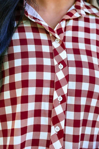 Sloan Button Up - Burgundy Gingham - Boutique Bella BellaButton-Up