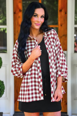 Sloan Button Up - Burgundy Gingham - Boutique Bella BellaButton-Up