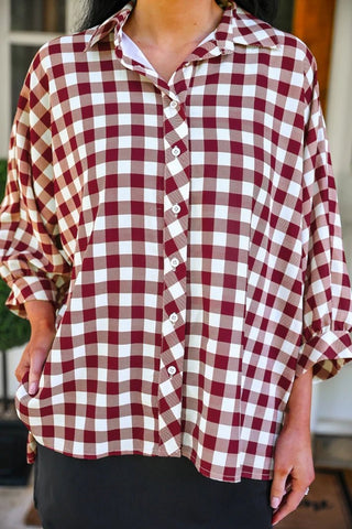 Sloan Button Up - Burgundy Gingham - Boutique Bella BellaButton-Up