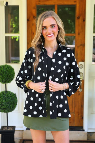 Sloan Button Up Top- After Dark Polka Dot - Boutique Bella BellaButton-Up