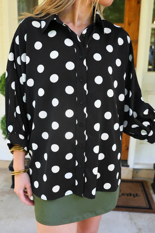 Sloan Button Up Top- After Dark Polka Dot - Boutique Bella BellaButton-Up