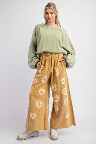 Smiley Face Mineral Washed Terry Pants - Boutique Bella BellaPants