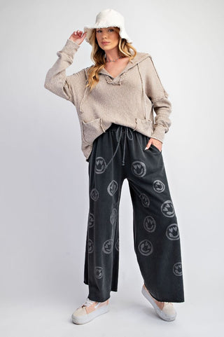 Smiley Face Mineral Washed Terry Pants - Boutique Bella BellaPants