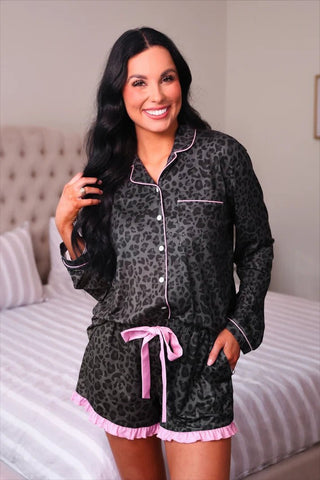 Smokey Leopard Ruffle Pajama Set *Pre-Order* - Boutique Bella BellaPajamas