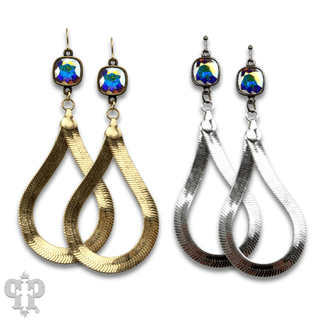 Snake chain teardrop earring with Austrian crystal - Boutique Bella BellaEarrings
