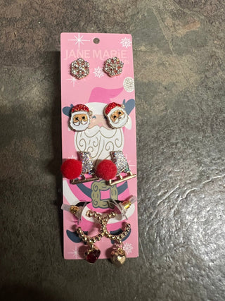 Snowflake, Santa, Skate, Hoop Earrings Set of 4 - Boutique Bella Bellaearrings