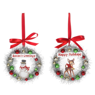 Snowman/Deer Wreath Ornament, Cardboard Ganz - Assorted - Boutique Bella BellaChristmas Decor