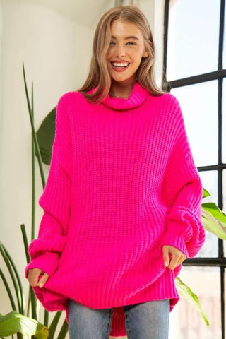 SOLID ROOMY WIDE SLEEVE TURTLE NECK KNIT SWEATER - Boutique Bella Bellasweater