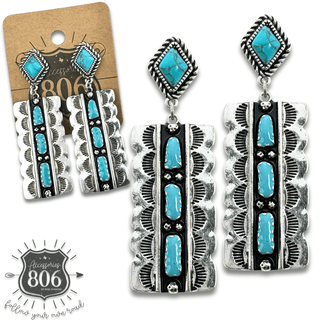 Southwest silver and turquoise rectangle earring - Boutique Bella BellaEarrings