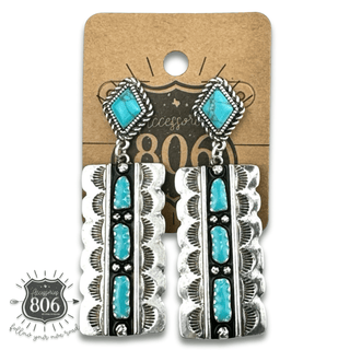 Southwest silver and turquoise rectangle earring - Boutique Bella BellaEarrings