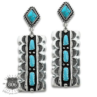 Southwest silver and turquoise rectangle earring - Boutique Bella BellaEarrings