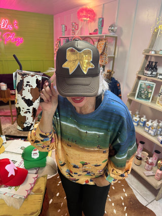 Sparkle Bow Sequin Brown Trucker Hat - Boutique Bella Bellatrucker hat