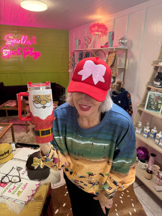 Sparkle Bow Sequin Red Trucker Hat - Boutique Bella Bellatrucker hat