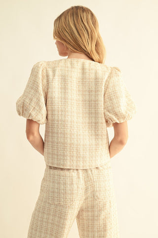 Sparkling Tweed Top W/Rhinestone Bow - Boutique Bella BellaTop