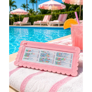 Splash-Proof Mahjong Card Holder For Pool Mahjong - Pink Scallops Large Size - Boutique Bella BellaTile Keeper