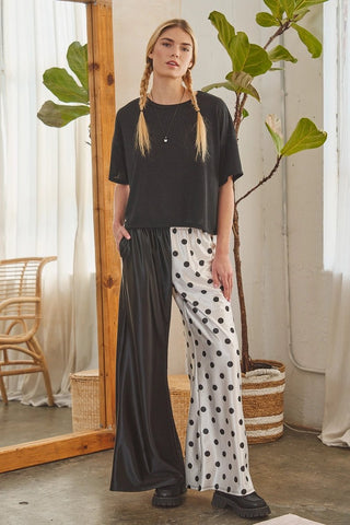 Split Decision Polka Dot and Solid Pants - Boutique Bella BellaPants