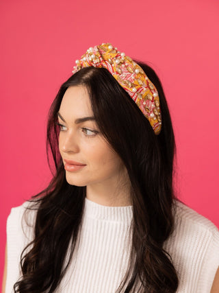 Spring Floral Print Headband - Orange and Pink Flowers - Boutique Bella BellaDistress