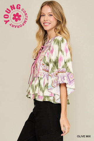 Spring Mix Slit Neck Ruffle Top - Boutique Bella BellaTOP