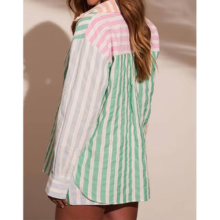 Spring Striped Single - Breasted Long Sleeve Shirt Set - Boutique Bella BellaShort Set