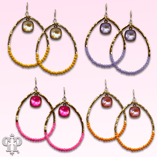 Square and seed bead teardrop earring, Austrian crystal - LC - Boutique Bella BellaEarrings