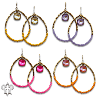 Square and seed bead teardrop earring, Austrian crystal - LC - Boutique Bella BellaEarrings
