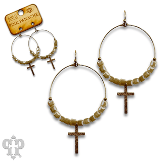 Square crystal bead earring with small gold cross charm, last call - Boutique Bella BellaEarrings