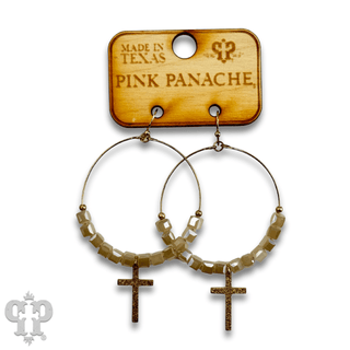Square crystal bead earring with small gold cross charm, last call - Boutique Bella BellaEarrings