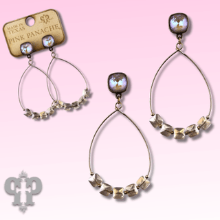 Square iridescent finish bead teardrop earring with Austrian crystal - Boutique Bella BellaEarrings