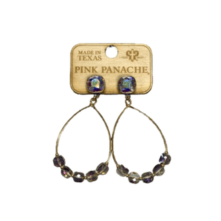 Square iridescent finish bead teardrop earring with Austrian crystal - Boutique Bella BellaEarrings