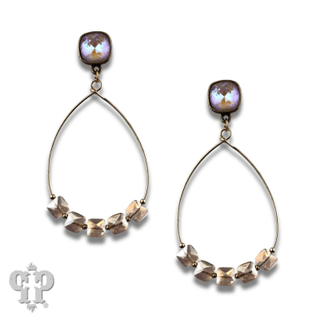 Square iridescent finish bead teardrop earring with Austrian crystal - Boutique Bella BellaEarrings