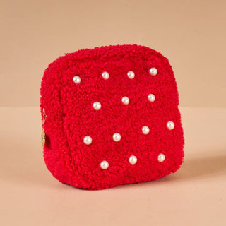 Square Pearl Red Teddy Pouch - Boutique Bella BellaMakeup Bag