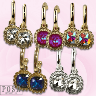 Square rhinestone dangle hoop earring - Boutique Bella BellaEarrings