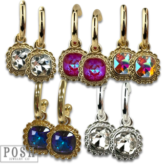 Square rhinestone dangle hoop earring - Boutique Bella BellaEarrings