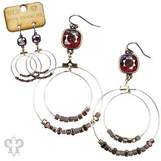 Square stone bead and crystal circle earring, Austrian crystal - Boutique Bella BellaEarrings