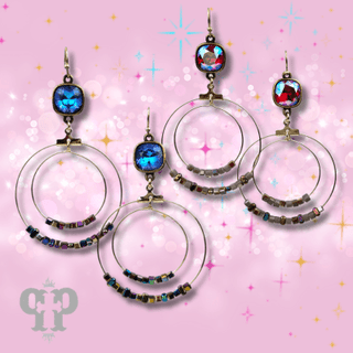 Square stone bead and crystal circle earring, Austrian crystal - Boutique Bella BellaEarrings