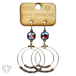 Square stone bead and crystal circle earring, Austrian crystal - Boutique Bella BellaEarrings