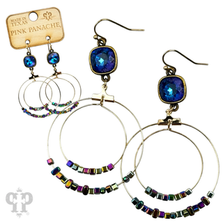 Square stone bead and crystal circle earring, Austrian crystal - Boutique Bella BellaEarrings